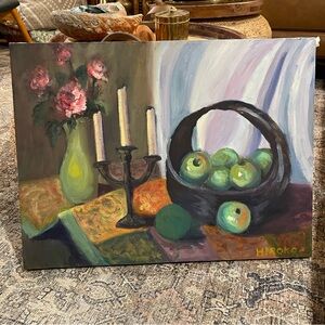 Mid Century Gorgeous Still Life Oil Painting , signed "Hiroko Beautiful Flowers